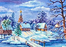 Купить Холст с красками 40х50см по номерам (24 цв.) Зимний пейзаж (Арт. ХК-2259) — Фото №1