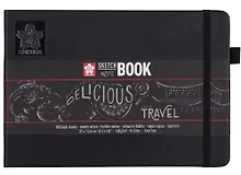 Купить Скетчбук 21*15 80л 140г/м2, черн.бумага, черн.тв.обл., резинка — Фото №1