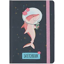 Купить Скетчбук А5 80л " Акула в космосе" 70г/м2, кремовая бумага, тв. переплет, резинка — Фото №1