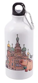 Купить Бутылка с карабином СПб Любимый Петербург Фото на память Храм Спаса на Крови (металл) (500мл) (БМ2025-40) — Фото №1
