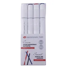 Купить Маркеры акриловые 04цв "Сонет. Популярные цвета" перо кисть/пуля, блистер, ЗХК — Фото №1