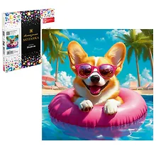 Купить Алмазная мозаика "Корги в отпуске" 20х20 см. — Фото №1