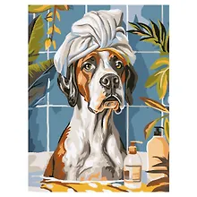 Купить Картина по номерам на картоне ТРИ СОВЫ "Собака в ванной", 30*40, с акриловыми красками и кистями — Фото №1