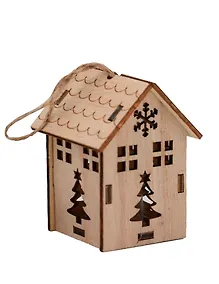 Купить Новогоднее подвесное украшение с подсветкой Домик (7х5,5) (дерево) — Фото №1