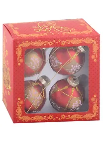 Купить Набор елочных шаров Оранжевые со снежинками (4 шт) (стекло) (6 см) — Фото №1