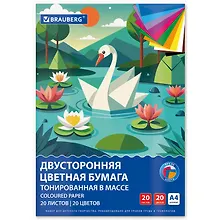 Купить Цветная бумага А4 20 цветов, 20 листов, тонированная, склейка, BRAUBERG — Фото №1