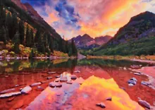 Купить Алмазная мозаика ТМ Рыжий кот 30*40 (класс) полное заполнение c подрамником Закат в горах FC042 — Фото №1