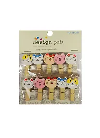 Купить Прищепки декор. деревянные с веревкой Коты-морды (3,5см) (10шт) (упаковка) — Фото №1