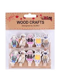 Купить Прищепки Нарядные звери, 10 шт в пак с  хедером (дерево) (227) — Фото №1