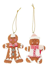 Купить Набор новогодних подвесных украшений Пряничные человечки (2шт) (пластик) (ПВХ бокс) (9х8) (12-ali2428-1) — Фото №1