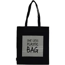 Купить Сумка-шоппер One less plastic bag (светоотражающая) черная, текстиль 40см.*35см. — Фото №1