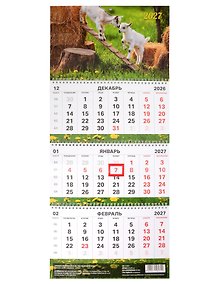 Купить Календарь квартальный 2027г 297*695 "Год огненной козы

" настенный, трёхблочный, спираль — Фото №1