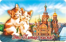 Купить Сувенир, АКМ, Магнит винил СПБ.Два котика.Это Питер, киска! — Фото №1