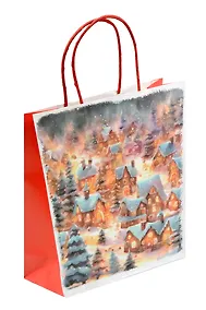 Купить Пакет А5 25,5*21*10 "Новогодние домики" НГ, крафт — Фото №1