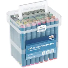 Купить Маркеры для скетчинга 48цв "Студия" двухсторонние, основн.цвета, трехгран.корпус, пулевид./клиновид. наконечники, пласт.кейс, Гамма — Фото №1