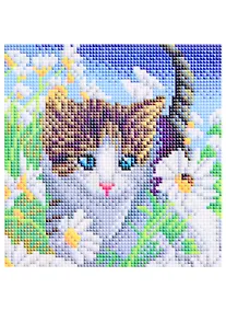 Купить Алмазная мозаика Котенок в ромашках (AS20016) (20х20см) (c подр.) (с полн. заполн.) (блест.) (29цв.) (Рыжий Кот) (6+) (коробка) — Фото №1