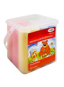 Купить Мелки цветные 06цв 12шт асфальтные, круглые "Мультики", ведерко — Фото №1