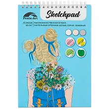 Купить Скетчбук А5 40л "Цветочное настроение" белый, серый, бежевый офсет 80г/м2, обложка картон, гребень — Фото №1