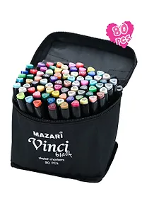 Купить Маркеры для скетчинга Mazari "VINCI BLACK", тканевый чехол, 80 цветов — Фото №1