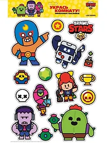 Купить Интерьерные наклейки. Brawl Stars Спайк, Эль Примо, Пэм, Фрэнк, 8-бит и Тара. NA0001 — Фото №1