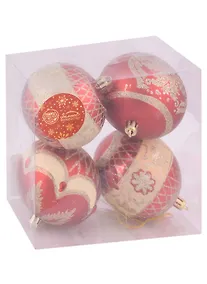 Купить Набор елочных шаров Царские узоры (красные) (пластик) (8 см) (4 шт) — Фото №1