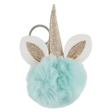 Купить Брелок-помпон с ушками и рогом (иск.мех) (12см) (12-1039B-A003) — Фото №1