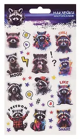 Купить Наклейки объемные многоразовые. Еноты — Фото №1