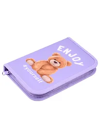 Купить Пенал 1отд. "Мишка на сиреневом" 21*13,5см, молния, полиэстер, откидн.планка — Фото №1