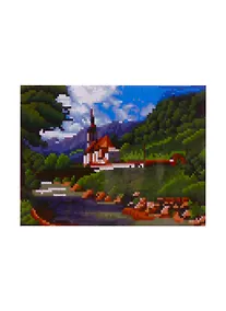 Купить Алмазная мозаика ТМ Рыжий Кот 22х32см с подрамником с полным заполнением (класс.) ,29цв. ЧАСОВНЯ У ГОРНОЙ РЕКИ. Арт. AC22050 — Фото №1