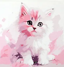 Купить Холст с красками по номерам "Малыши-животные. Белый котёнок", 20 х 20 см — Фото №1