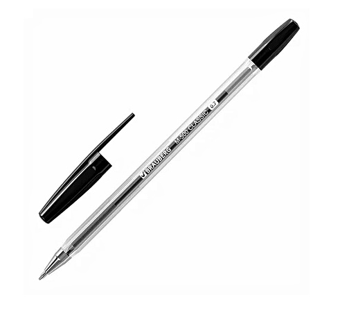 Ручка шариковая черная M-500 CLASSIC корпус прозрачный, узел 0,7мм, линия 0,35мм, BRAUBERG