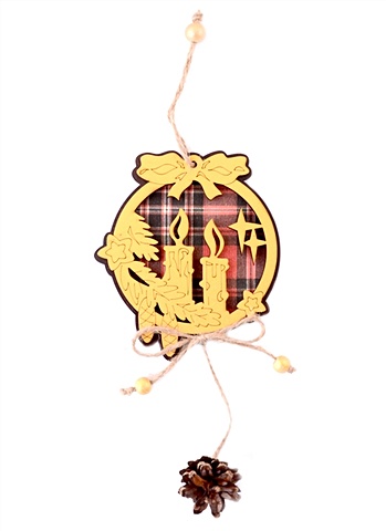 Новогоднее подвесное украшение с шишкой Свечи (золто) (дерево) (11х10) фигурка мышка с шишкой 8 см