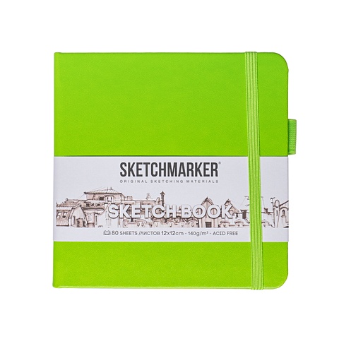 Скетчбук 12*12 80л Sketchmarker зеленый луг, 140г/м2, слоновая кость, тв.обл.