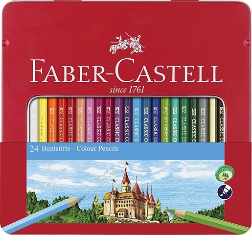 Цветные карандаши Замок, набор цветов, в металлической коробке, 24 шт цветные карандаши замок в карт промоупаковке 24 шт 3 двухцветных карандаша точилка