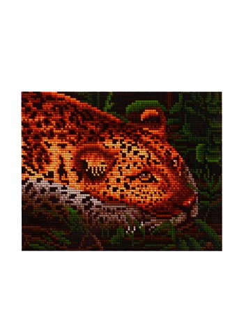 Алмазная мозаика с полным заполнением стразами, классическая Затаившийся леопард, 22 х 32 см