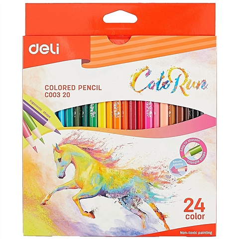 Карандаши цветные 24цв Color Run, трехгранные, к/к, подвес, DELI карандаши цветные 06цв color run трехгранные к к подвес deli