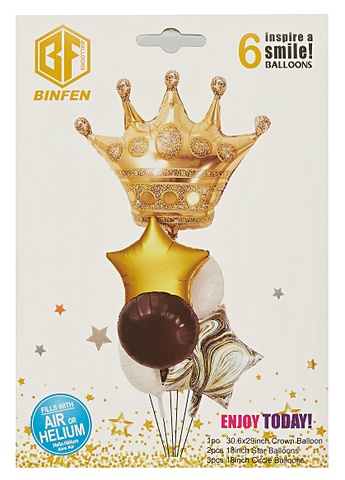 композиция из воздушных шаров на день рождения с цифрой Набор воздушных шаров (композиция) Корона, 2 звездочки, 3 круглых (6шт)