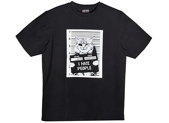 Футболка Кот I hate people (черная) (текстиль) (one size) футболка кот космонавт astro cat черная текстиль one size