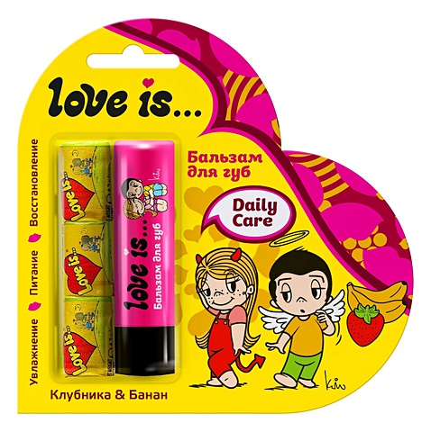 Набор Love is Бальзам для губ Клубника-банан+3 жевательных резинки (блистер) (14х12) (Гк 134/6) бальзам для губ с новым годом аромат миндаля