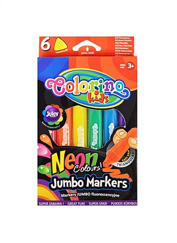 Фломастеры 06цв Colorino kids JUMBO неоновые, трехгранные, к/к, подвес, Colorino фломастеры 06цв pastel к к подвес