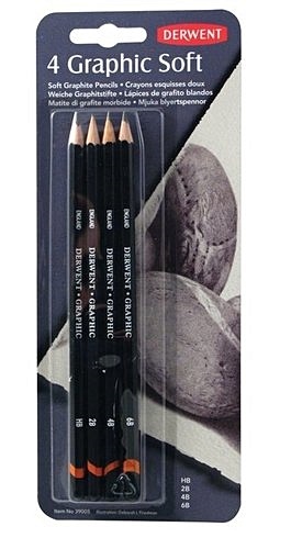 Набор чернографитных карандашей Derwent Graphic Soft 4шт 6B/4B/2B/HB в блистере цена и фото