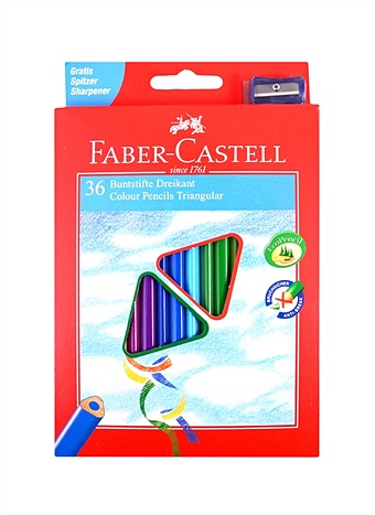 карандаши цветные 30цв junior grip трехгранные точилка к к подвес faber castell Карандаши цветные 36цв трехгран., с точилкой, к\к, подвес, Faber-Castell