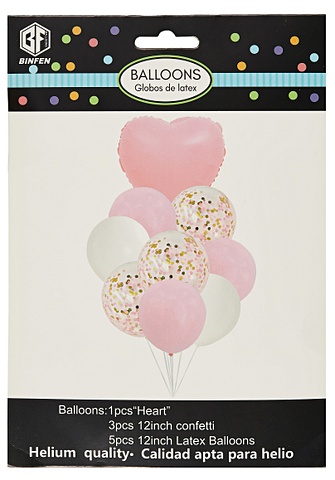 композиция из воздушных шаров на день рождения с цифрой Набор воздушных шаров (композиция) Сердце, 3 с конфетти, 5 овальных (9шт)