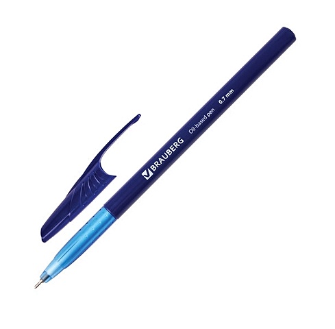Ручка шариковая масляная синяя Oil Base корпус синий, узел 0,7мм, линия 0,35мм, BRAUBERG цена и фото