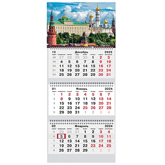 Календарь квартальный 2024г 305*680 Государственная символика. 4 настенный, трёхблочный, спираль фото