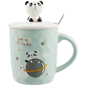 Кружка с крышкой и ложкой Панда и планета Starry sky (керамика) (450 мл) кружка с крышкой короной и ложкой панда sweet life 420мл