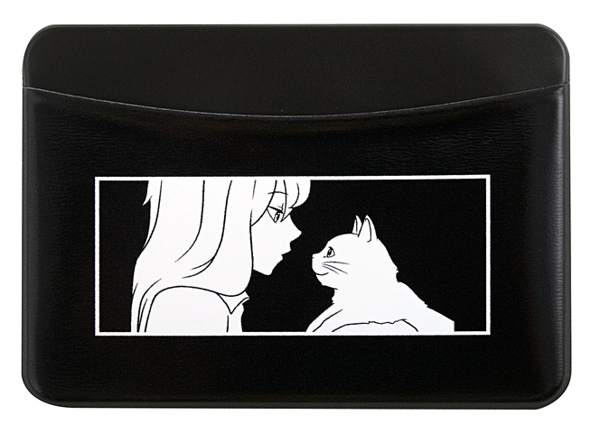 Чехол для карточек горизонтальный Аниме ч/б Девушка с котиком (ДКГ2024-145)