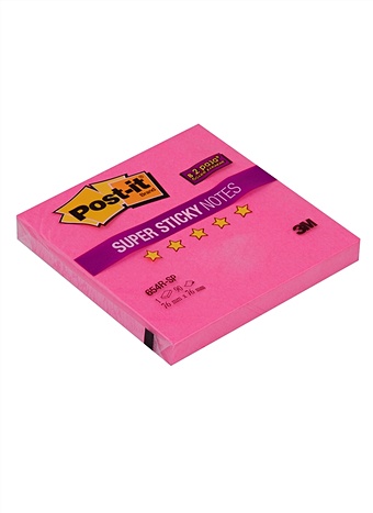 Блок бумаги 76*76 самоклеящийся SUPER 90 листов, неоновый розовый