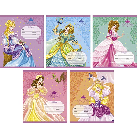 Красивые принцессы (линия), 5 видов ТЕТРАДИ А5 (*скрепка) 12Л. Обложка: без отделки