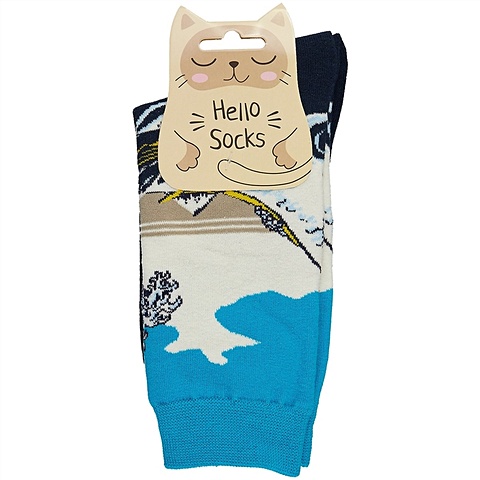 Носки Hello Socks Кацусика Хокусай Большая волна (высокие) (36-39) (текстиль) носки hello socks кацусика хокусай большая волна высокие 36 39 текстиль